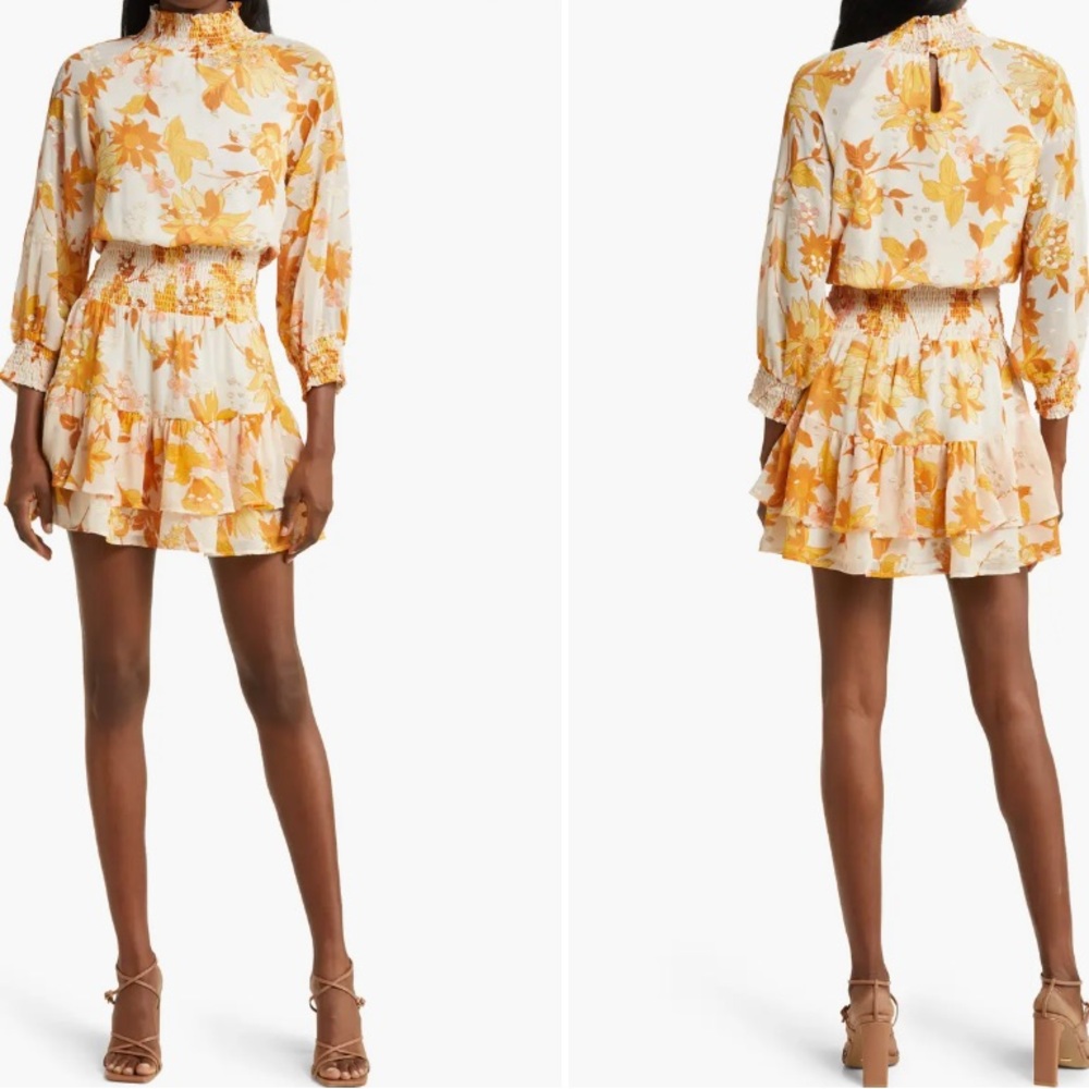 Ambrielle floral smocked long sleeve mini dress